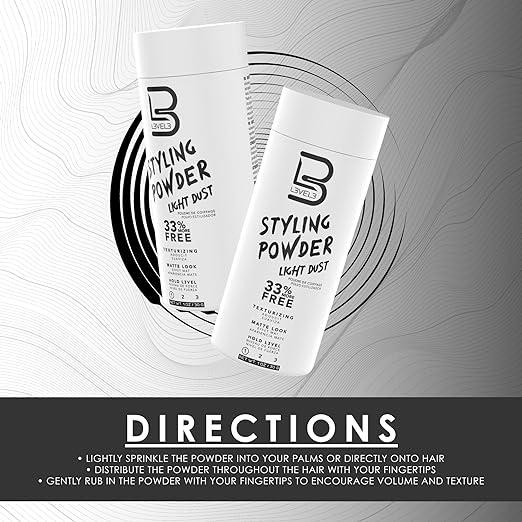 L3 Level 3 Light Hold Styling Powder - Natural Matte Hairstyle - Texturizing and Volumizing Haircare Daily Men's Hair Care Pack Comfort