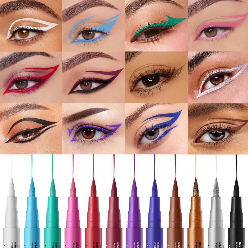 Waterproof Liquid Eyeliner (12pcs set), Long Lasting Easy To Apply for Eye Makeup, Professional Daily Makeup Accessories for Women & Girls, Christmas Gift