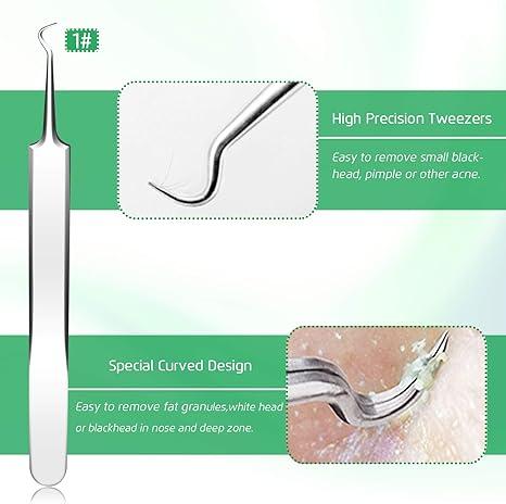 5PCS Blackhead Remover Comedone Extractor, Curved Blackhead Tweezers Kit, Pimple Acne Blemish Removal Tools Kit. ear blackhead removal products