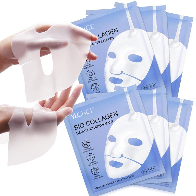 YECUCE 6 Counts Collagen Mask, Hyaluronic Deep Hydration, Concentrated Essence Mask, Hypoallergenic Self Care Mask for All Skin Types, Natural Home Spa Care Mask, Promoting A Healthy, Radiant Complexion, Achieving Radiant and Youthful Skin, Christmas Gift