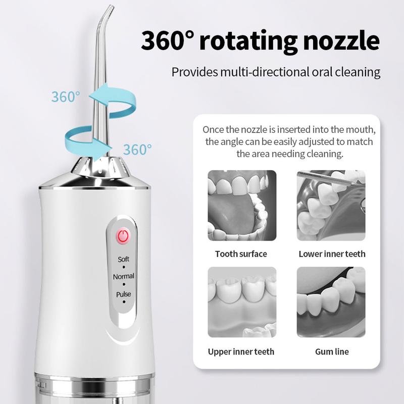 Halloween Gifts Water Flosser Mini Portable Cordless Travel 4 Nozzles 230ML Silver Oral Irrigation Cleaner Waterproof Flosser for Teeth Cleansing multifunctional nozzle