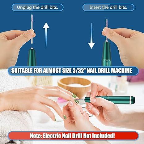 21pcs Nail Drill Bits Sets, 3 32 Inch Diamond Cuticle Electric File and Ceramic Acrylic Gel Nail Bit Kit, Acrylic Art Tools Nail Care Compact