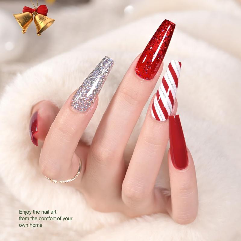 GAOY Glitter Gel Nail Polish Set of 6 pcs for Christmas nails Manicure Including Red Green White Gold Sliver Chrome Platinum Matte Nail Art Nail Care