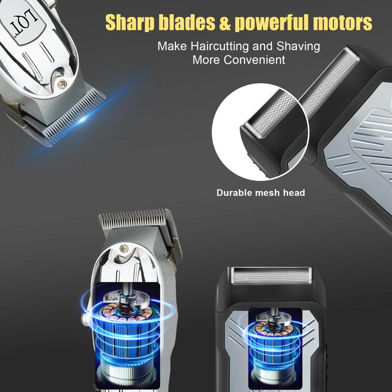 Professional Barber Hair Clipper Kit, Rechargeable Trimmer for Men with Electric Razor, Complete Grooming Solution for Men