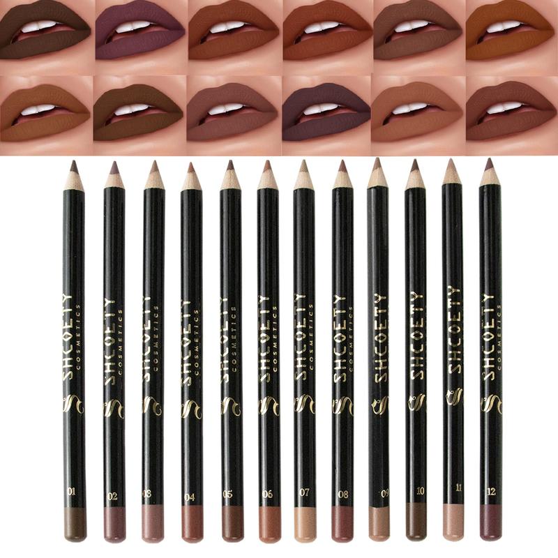 12 Color Lip Pencil Matte Lip Liner Pencil Smooth Color Silk Lipstick Pen Durable Pigment Lip Makeup Cosmetics, Christmas Gift