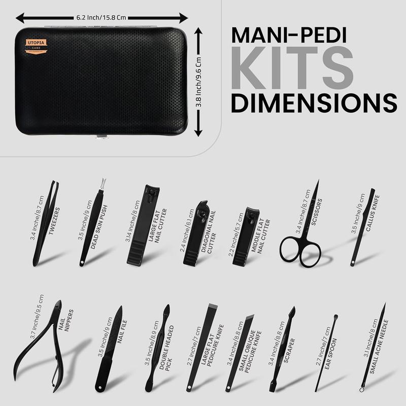 Manicure Kit Nail Clippers for Men and Women, 15 Piece Professional Stainless Steel Manicure Set with Nail Kit, Pedicure Kit and Nail Care Grooming Kit with Luxurious Travel Case - Black