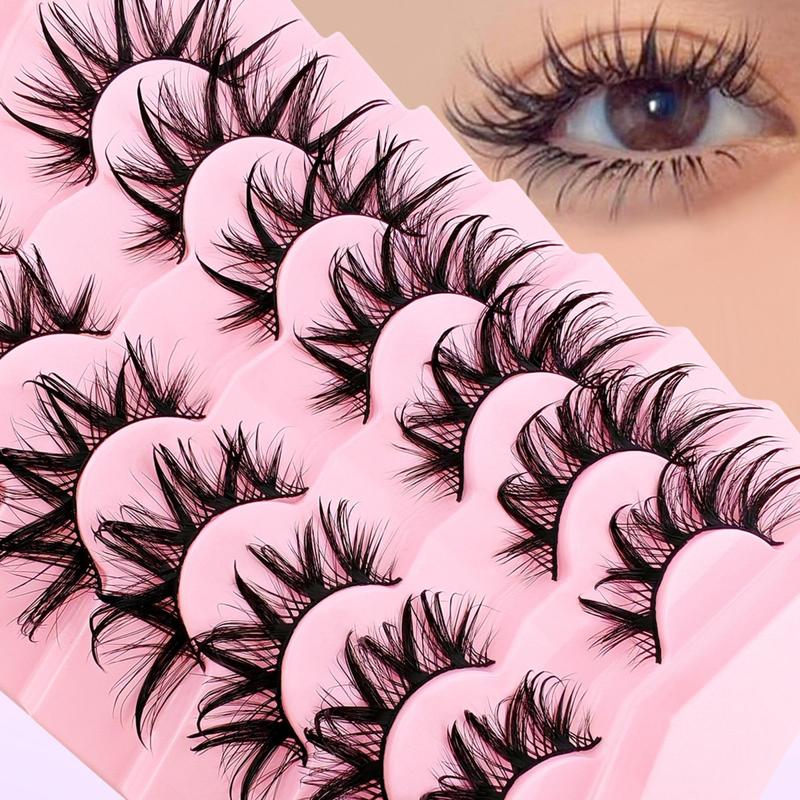 Fluffy False Eyelashes, 7 Pairs Wispy Faux Cluster Lashes, Natural Curling Eye Makeup Strip Lashes, Full Volume Eyelash for Eye Makeup Enhancement, Christmas Gift