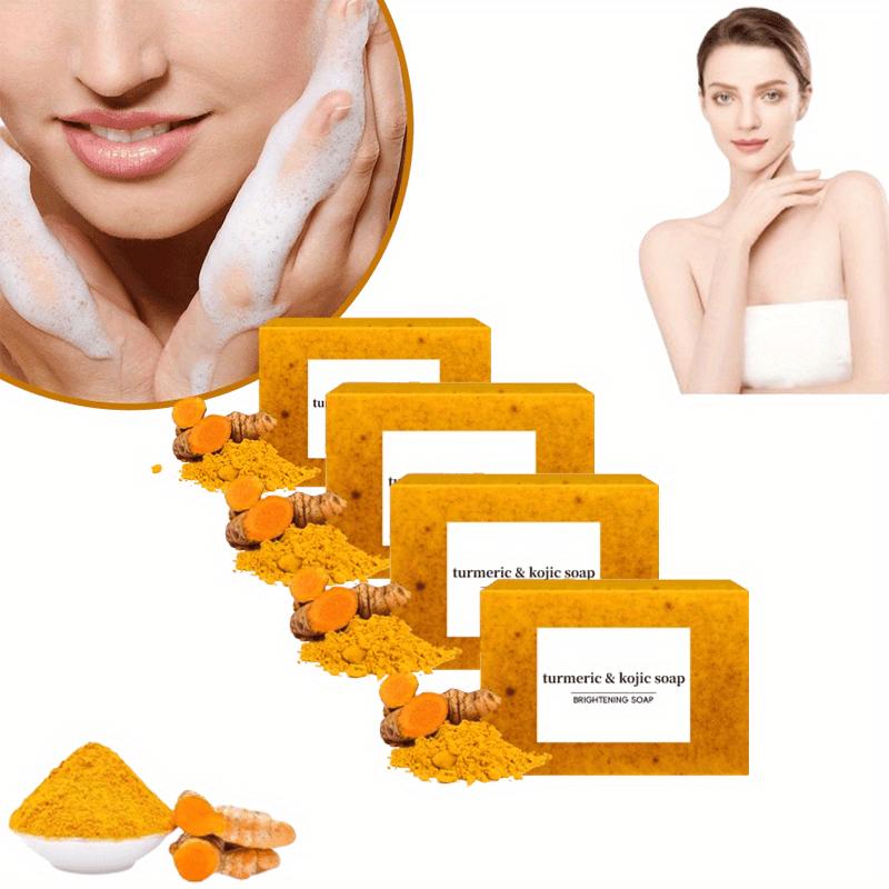 4pcs Turmeric Soap, Gentle Turmeric and Kojic Acid Skin Brightening Cleanser for Body Face, Smooth Skin Brighter Evens Out Skin Tone