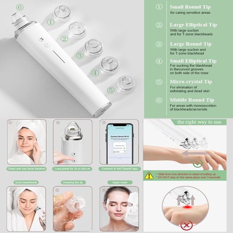 WiFi Visible Facial PoreCleanser with HD Camera Pimple AcneComedone Extractor Kit with 6 Suction HeadsElectric Blackhead Suction blackhead extractor