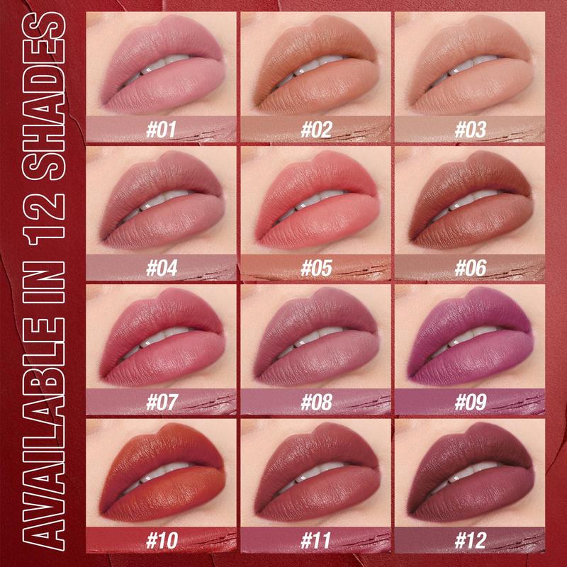 Long Lasting Matte Lipstick Set, 12pcs set Easy Coloring Lip Sticks, Suitable for All Occasions Lip Makeup, Girls and Women Makeup Accessories, Sexy Red Lip Gloss