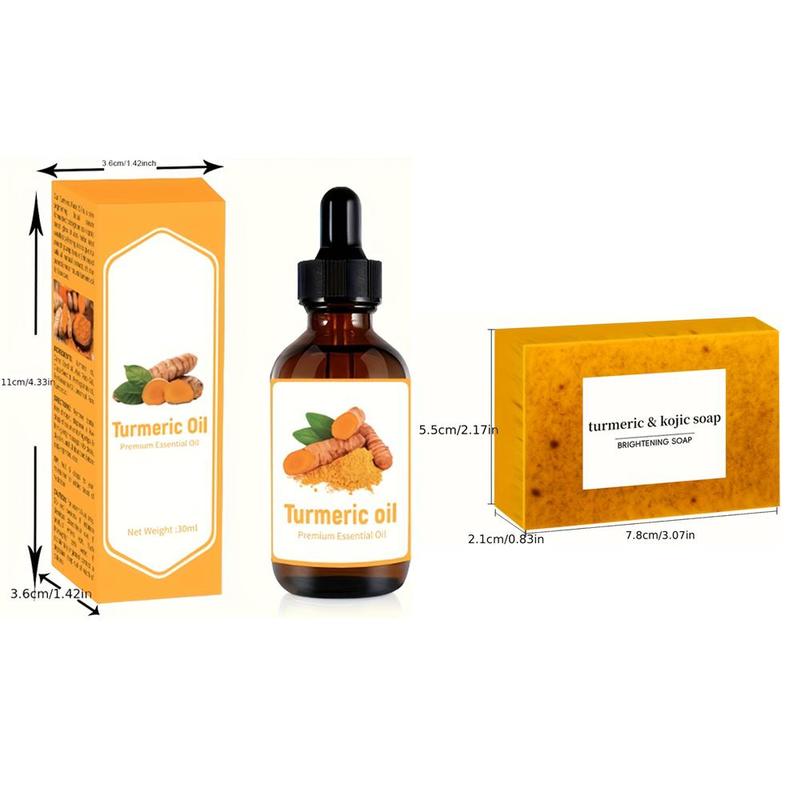 Turmeric Soap Set, 5 Counts Deep Cleansing & Moisturizing Turmeric Soap Bar with 1 Count Turmeric Essence, Body Wash & Soap for Women & Men