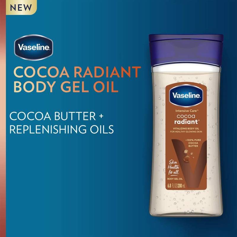 Vaseline Intensive Care Radiant Body Oil Gel with Cocoa Butter for Dry Skin, 6.8 fl oz