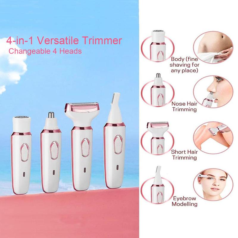 Women's Epilators, Electric Shavers, 4-in-1 Trimmer for Armpit Leg Arm Back Nose Hair, Lady Grooming Kit