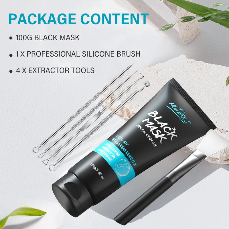 POP MODERN.C Blackhead Remover Mask Bamboo Charcoal Peel Off Mask Skin Care Face Mask 3-in-1 Kit Pimple & Deep Cleansing Black Facial Mask Blackhead Remover Extractor Tools