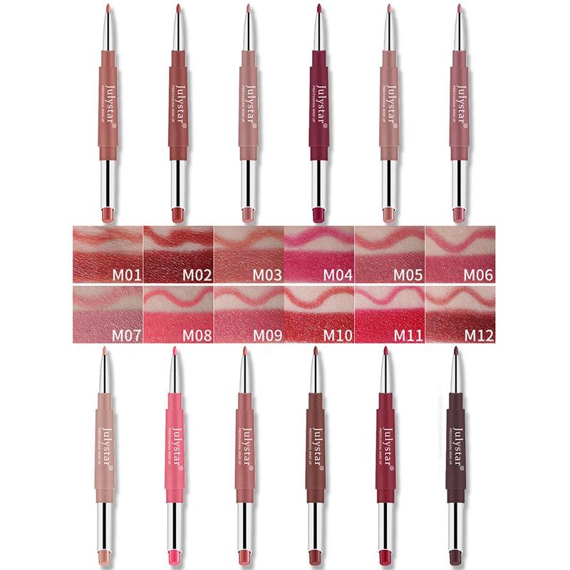 Double-ended Lipstick & Lip Liner Pen, 1 Count Waterproof Long Lasting Lipstick, Easy Coloring Lip Pen, Lip Makeup Tool