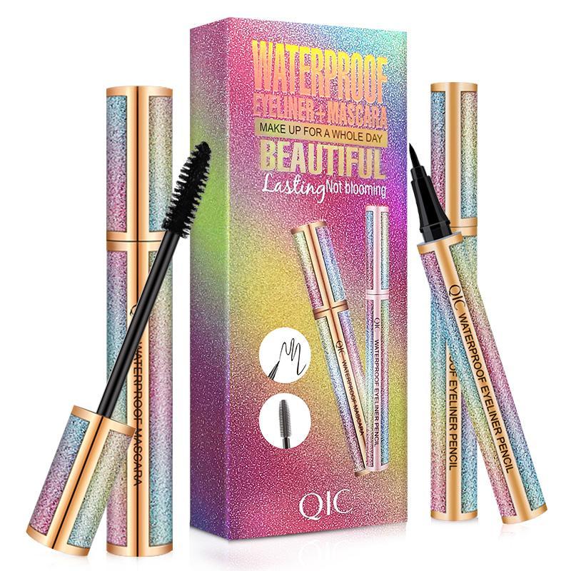 Waterproof Liquid Eyeliner & Mascara Makeup Set, Long Lasting Smudge-proof Eye Makeup Gift for Women, Mascara Set for Home & Travel & Music Festival