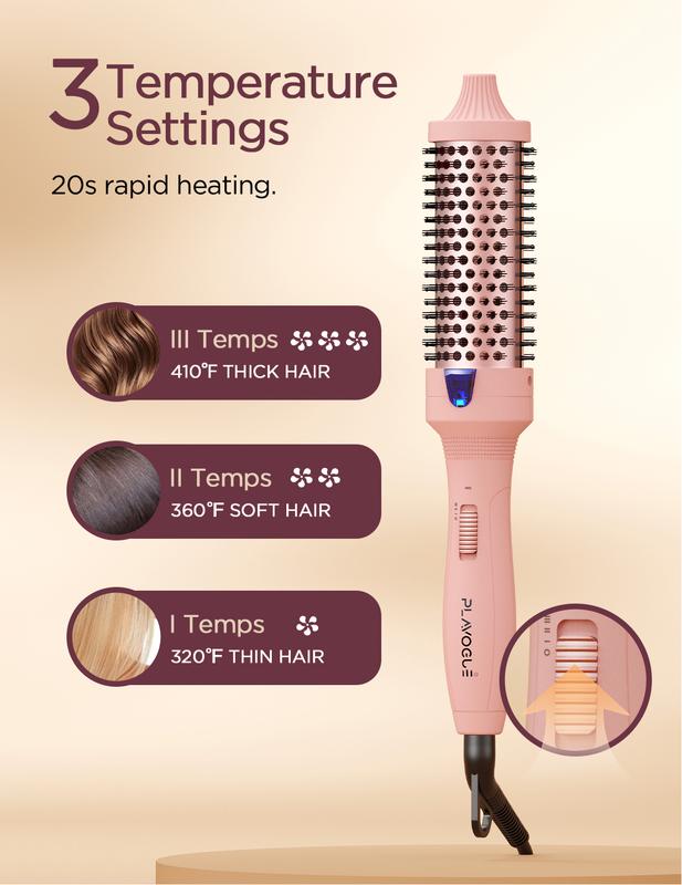 Curling Iron Brush,20s Quick Heated Round Brush & Quiet,Dual Voltage Heated Curling Brush Create Volume,3 Heating Hot Curling Brush with Travel Adapter,Gloves & Clips - Pink Comfort bioionic curlingiron