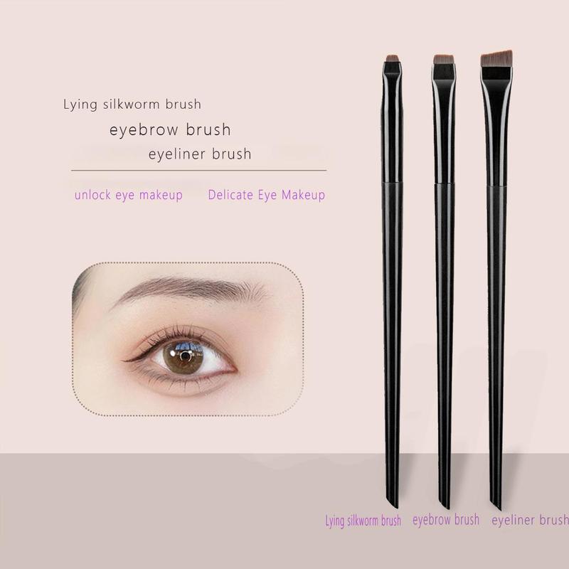 Portable Flat Fine Eyeliner Brush, 3pcs set Reusable Eyebrow Brush, Professional Eyes Makeup Brushes for Women & Girls & Beginners, Christmas Gift