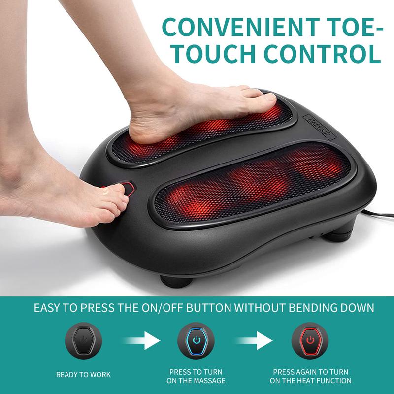 Nekteck Foot Massager with Heat, Shiatsu Heated Electric Kneading Foot Massager Machine for Plantar Fasciitis, Built-in Infrared Heat Function