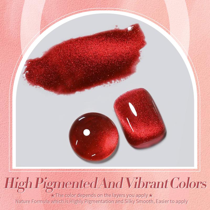 BORN PRETTY Ruby Cat Magnetic Eye Gel Nail Polish Red Holographic Glitter Shiny Crystal Cat Eye Gel Polish Salon Style DIY at Home 15ml Nail Care