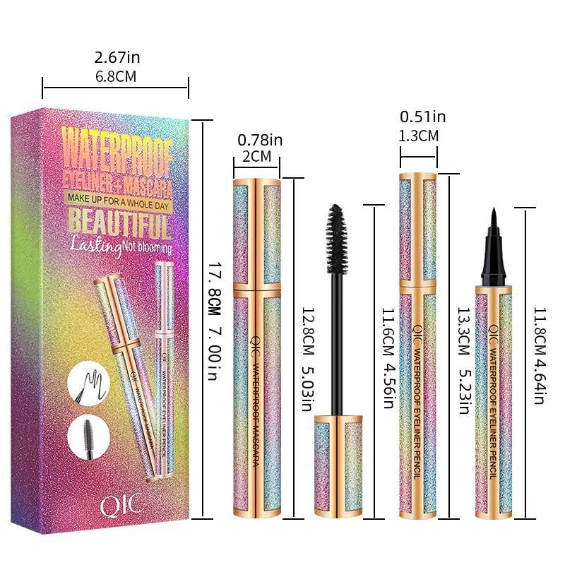 Waterproof Liquid Eyeliner & Mascara Makeup Set, Long Lasting Smudge-proof Eye Makeup Gift for Women, Mascara Set for Home & Travel & Music Festival