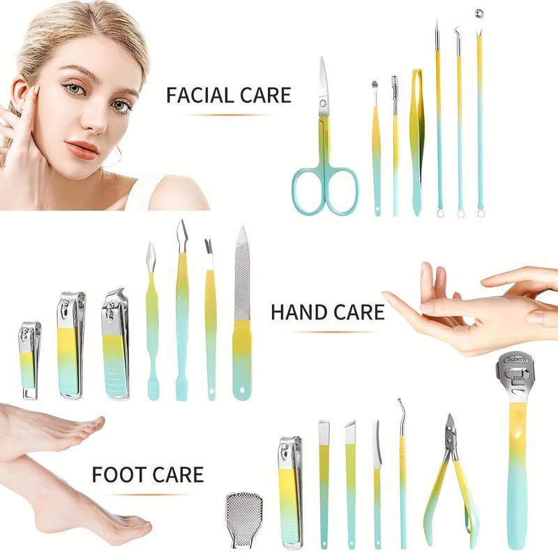 Summer Random Gradient Color Nail Clipper Kit With Pouch, 22pcs set Colorful Manicure & Pedicure Tools, Foot Trimming Nail Care Tool For Women & Men, Nail Art