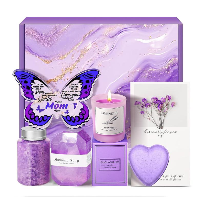 Mothers Day Gift Basket: Relaxing Spa Gift Basket Set with Butterfly-Shaped Acrylic Keepsake, Unique Mom Gifts for Mothers Day, Birthday Thanksgiving, Christmas Aroma Body Care