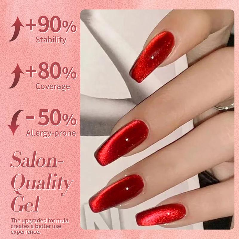 BORN PRETTY Ruby Cat Magnetic Eye Gel Nail Polish Red Holographic Glitter Shiny Crystal Cat Eye Gel Polish Salon Style DIY at Home 15ml Nail Care