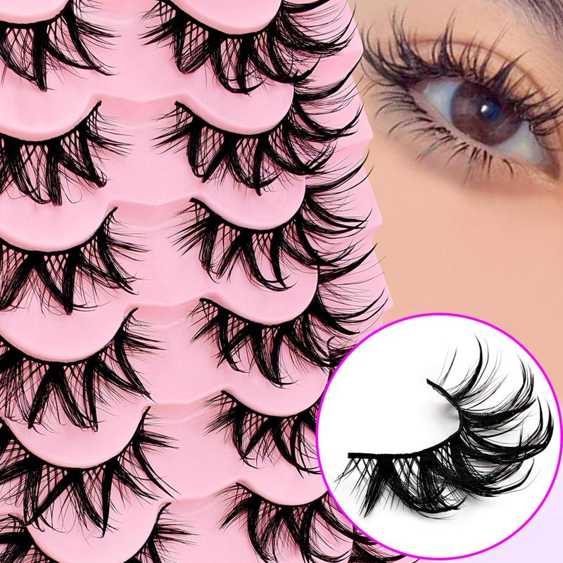 Fluffy False Eyelashes, 7 Pairs Wispy Faux Cluster Lashes, Natural Curling Eye Makeup Strip Lashes, Full Volume Eyelash for Eye Makeup Enhancement, Christmas Gift