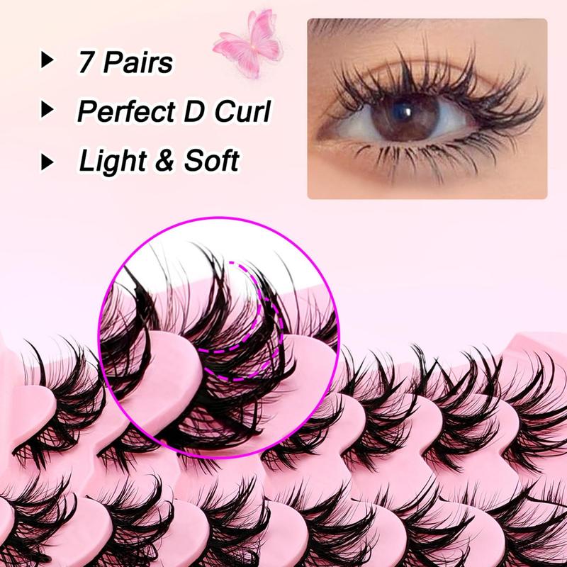 Fluffy False Eyelashes, 7 Pairs Wispy Faux Cluster Lashes, Natural Curling Eye Makeup Strip Lashes, Full Volume Eyelash for Eye Makeup Enhancement, Christmas Gift