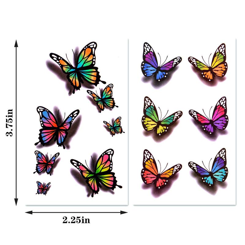 3D Butterfly and Flowers Temporary Sticker Tattoos, Colorful Body Art Tattoos for Women, 126 pcs Olive