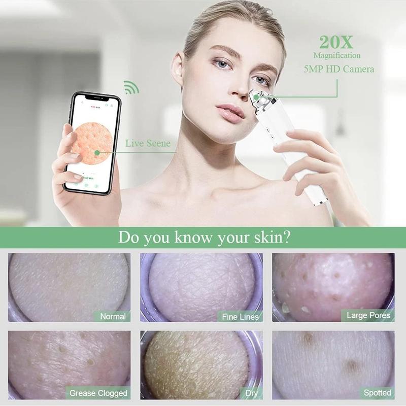 WiFi Visible Facial PoreCleanser with HD Camera Pimple AcneComedone Extractor Kit with 6 Suction HeadsElectric Blackhead Suction blackhead extractor