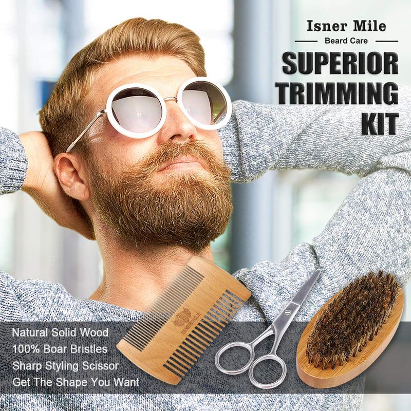 Beard Kit for Men, Isner Mile Beard Wash Kit, Perfect Christmas Father's Day Gifts for Him Man Dad Father Boyfriend, Beard Gift Kit, Grooming & Trimming Tool Complete Set with Shampoo Wash, Beard Care Oil, Balm, Brush, Comb, Scissors & Storage Bag