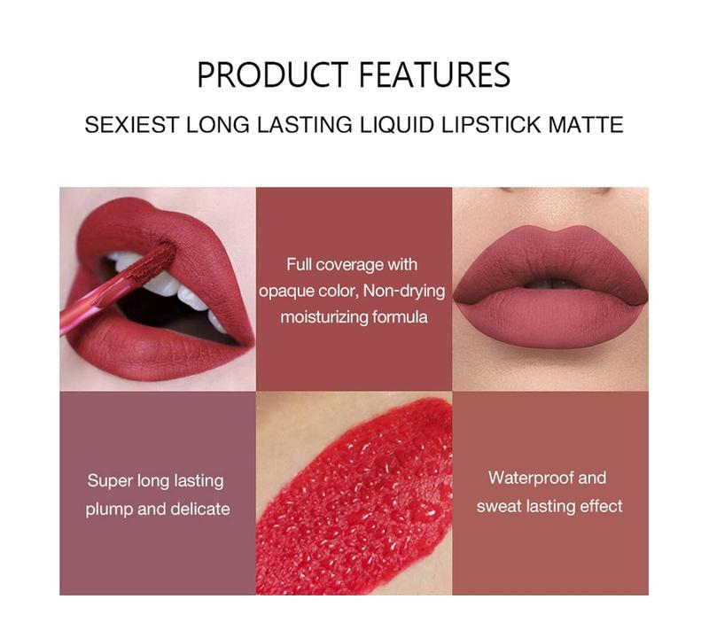 HANDAIYAN Matte Liquid Lipstick Makeup Set,  Satin Texture Plumping Matte liquid Moisturizing Long-Lasting Wear Non-Stick Cup Not Fade Waterproof Smudge Proof Lip Gloss