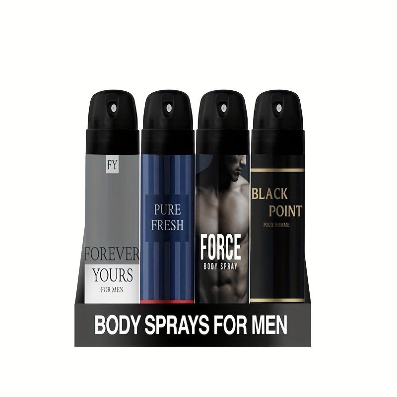 4 Bottle Set Body Spray Aerosol Display 6.76 Fluid Volume Ounces for Men