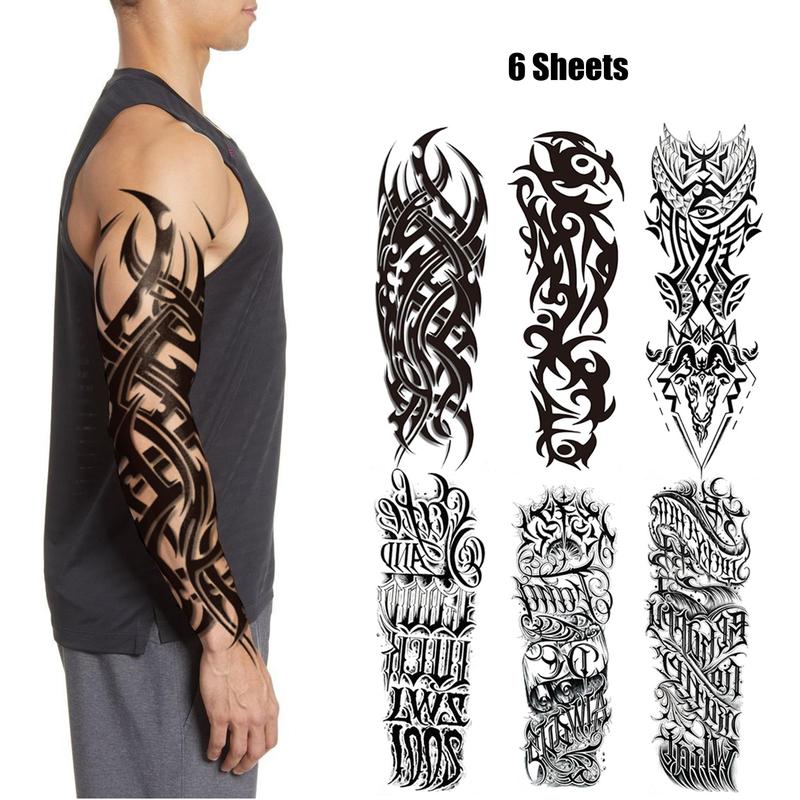 Arm Temporary Tattoo Sticker, 6 Sheets Waterproof Long Lasting Fake Tattoo Sticker, Body Art Sticker for Adults, Party Supplies