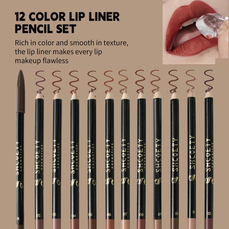 12 Color Lip Pencil Matte Lip Liner Pencil Smooth Color Silk Lipstick Pen Durable Pigment Lip Makeup Cosmetics, Christmas Gift