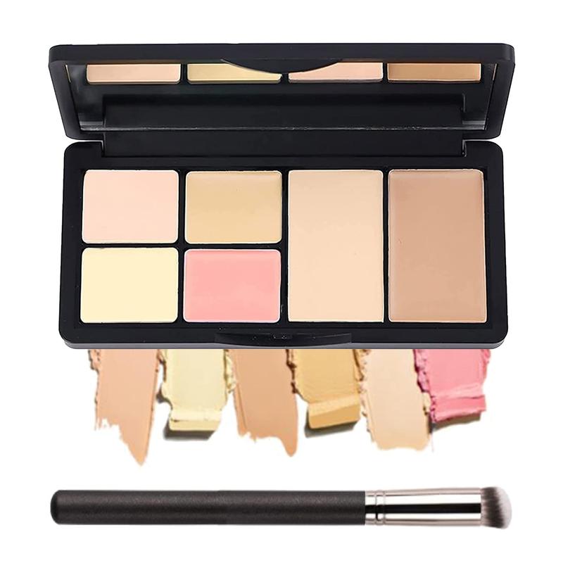 6 Colors Correcting Concealer Palette, Makeup Cream Contour Palette with Brush, Contouring Foundation Highlighting Concealer Palette for Conceals Dark Circles, Redness, Acne, Blemish Silky Gift