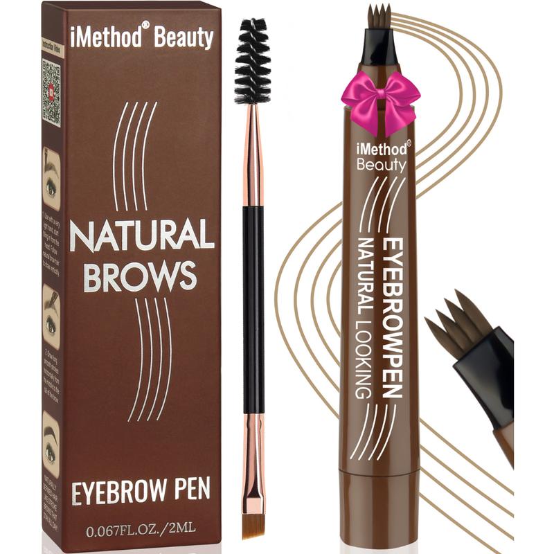 iMethod Microblading Eyebrow Pen - Natural Brow Pen, Eyebrow Pencil Magical Upgraded Eye Brow Pencils for Women with 4 Fork Tip & Spoolie Brush for Natural-Looking Hair-Like Defined Brows, Last All-Day