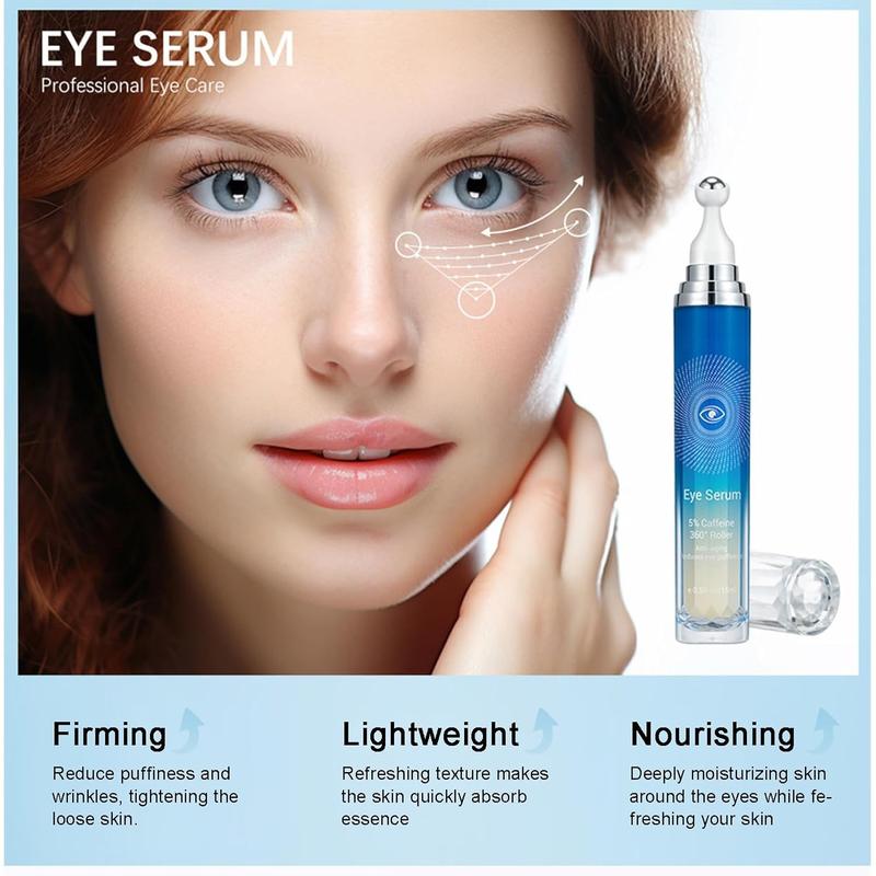 5% Caffeine Eye Serum for Dark Circles & Puffiness | Moisturizing Under Eye Cream with 360° Massage Roller Ball | Anti-Aging, Wrinkle Reduction & Daily Skincare under  eye