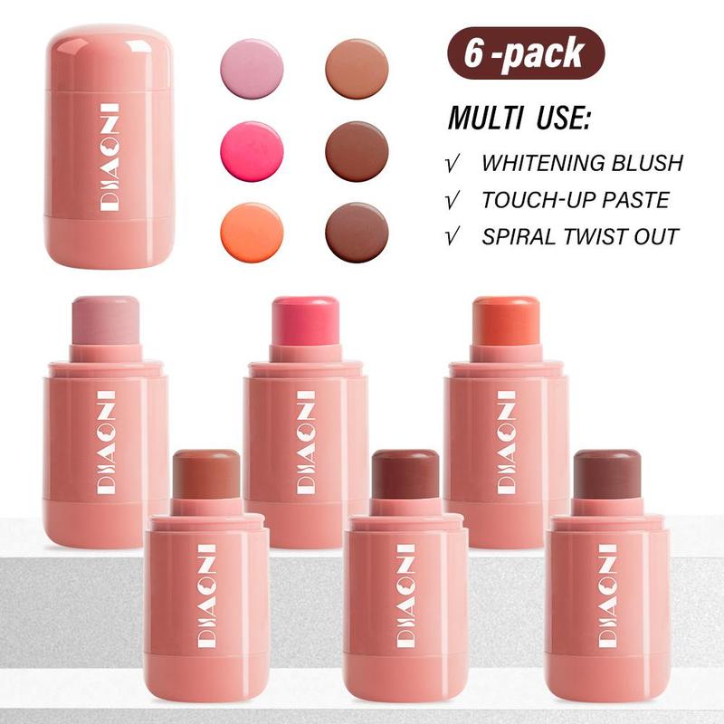 Long Lasting Blush Stick, 6 Counts set Matte & Dew Finish Blush Sticks, Easy To Apply, Light and Multi Makeup Stick, Blush Cosmetics for Women