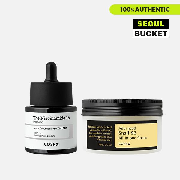 [COSRX Duo] Niacinamide 15 Serum 20ml & Advanced Snail 92 All In One Cream 100g Moisturizers Skincare Comfort Skin Repair moisturizing advanced snail facial serum korean skin