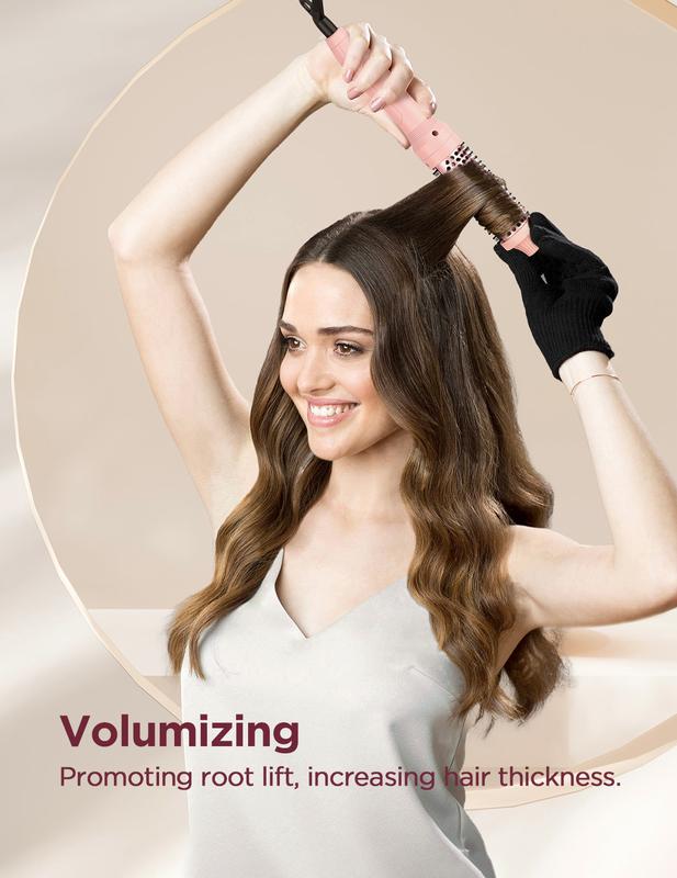 Curling Iron Brush,20s Quick Heated Round Brush & Quiet,Dual Voltage Heated Curling Brush Create Volume,3 Heating Hot Curling Brush with Travel Adapter,Gloves & Clips - Pink Comfort bioionic curlingiron