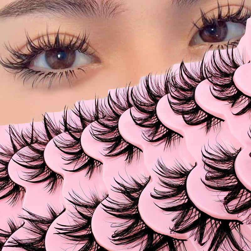 Fluffy False Eyelashes, 7 Pairs Wispy Faux Cluster Lashes, Natural Curling Eye Makeup Strip Lashes, Full Volume Eyelash for Eye Makeup Enhancement, Christmas Gift