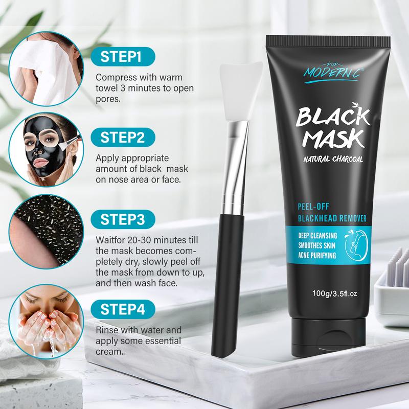 POP MODERN.C Blackhead Remover Mask Bamboo Charcoal Peel Off Mask Skin Care Face Mask 3-in-1 Kit Pimple & Deep Cleansing Black Facial Mask Blackhead Remover Extractor Tools