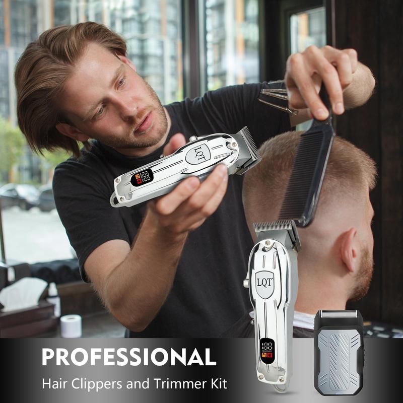 Professional Barber Hair Clipper Kit, Rechargeable Trimmer for Men with Electric Razor, Complete Grooming Solution for Men