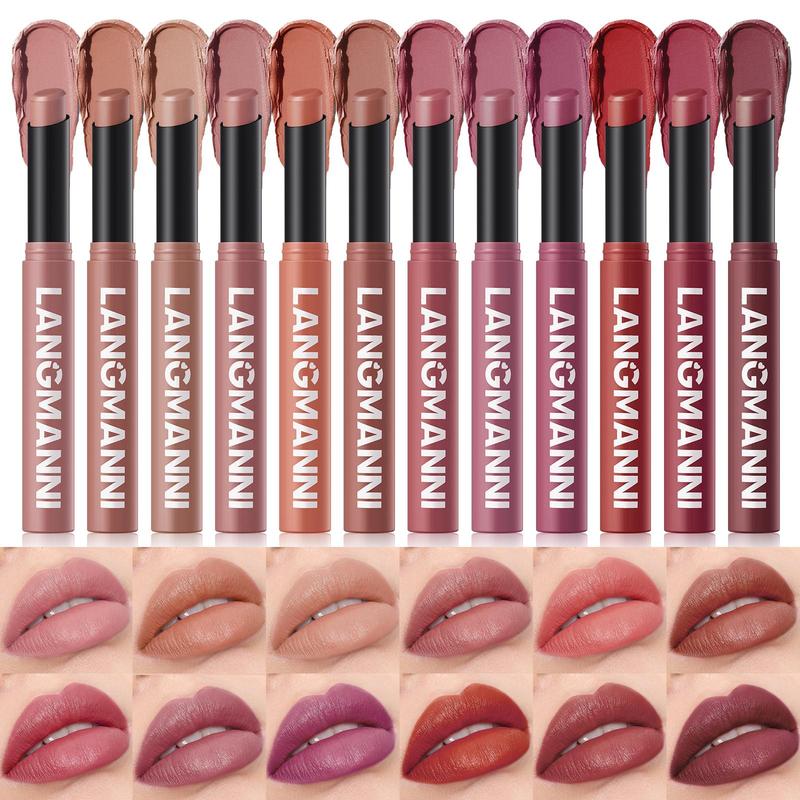 Long Lasting Matte Lipstick Set, 12pcs set Easy Coloring Lip Sticks, Suitable for All Occasions Lip Makeup, Girls and Women Makeup Accessories, Sexy Red Lip Gloss