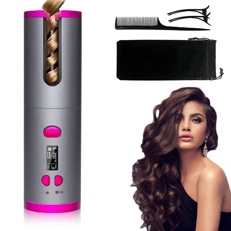 Portable Cordless Automatic Curling Iron, 1 Count LCD Digital Display Hair Curler with Comb, Hairpins & Storage Bag, Comfort Hair Styling Tool for Home & Travel