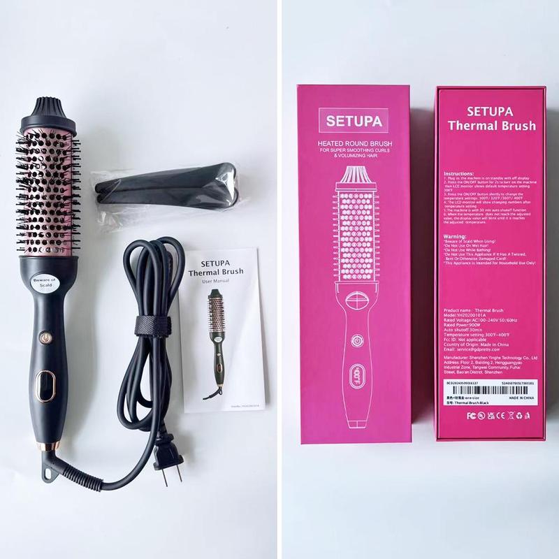 3 in 1 round Hair Brush with 2 Hair Clips, 1 Set Quick Heating Curling Iron Brush with LCD Temperature Display, Multi-use Hair Styling Tool