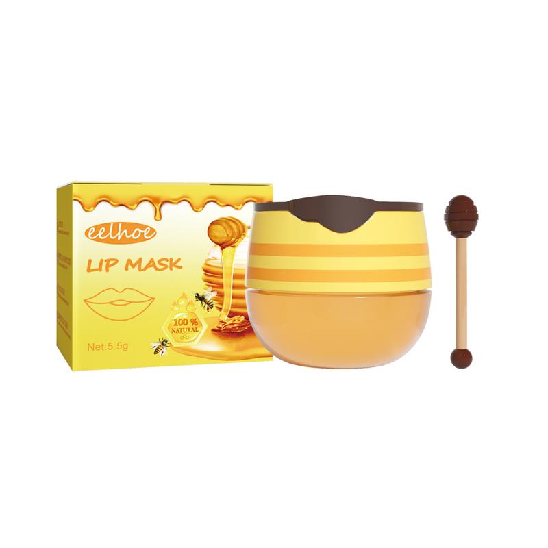 Honey Pot Bee Balm Lip Balm with Honey Spoon, [EELHOE ] Honey Pot Lip Balm Sleeping Lip Balm with Brush, Moisturising and Prevents Dry and Cracked Lips Peeling (Pack of 1) Gift Moisture Lip Care Moisturizing Daily